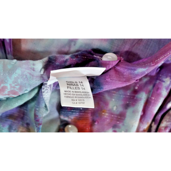 Bloome Girls 14 Ruffle Asymmetrical Galaxy Crumple Tie-Dye Dress Artisan Dyed - Picture 6 of 12